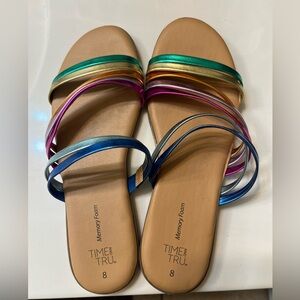 Like new Time and Tru Multicolor metallic Strappy Slide memory foam Sandals 8